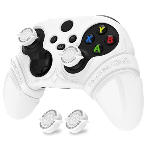 PlayVital Silicone Controller Cover for Xbox Series X/S with Thumbstick Cap & Sticker- Runes Edition Anti-Slip Grip Skin, Shockproof Protector for Xbox Core Wireless Controller(White) - color: White