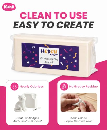 Reusable and Non-Drying Oil-Based Plasticine Modeling Clay - color: Cream White, size: 2 lbs