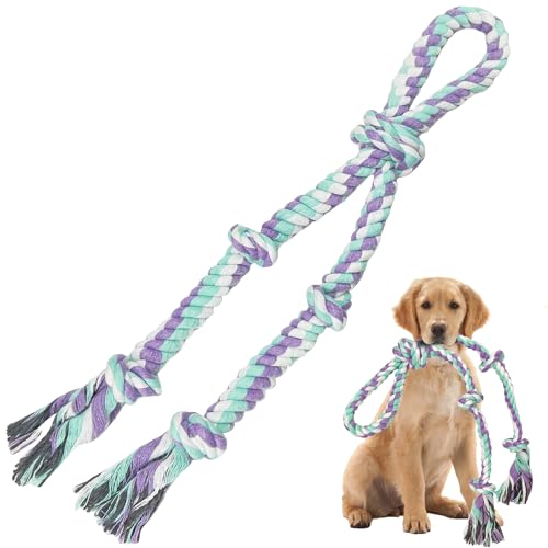 Dog Rope Toys for Large/Medium Aggressive Chewers, Tough Cotton Chew Toy, 3 Feet 5 Knots Indestructible, Tug of War Dog Pull Rope Teeth Cleaning (5 knot-19.5In) - size: 5 knot-19.5In