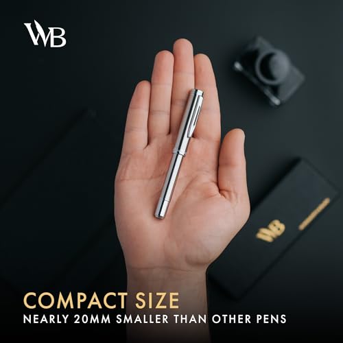 Wordsworth & Black Mini Pocket Fountain Pen for Writing, Medium Nib, Silver - color: Silver Chrome