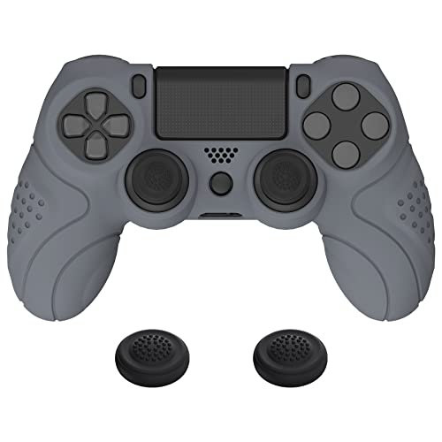 PlayVital Guardian Edition Gray Ergonomic Soft Anti-Slip Controller Silicone Case Cover for ps4, Rubber Protector Skin with Joystick Caps for ps4 Slim/Pro Controller - color: Gray