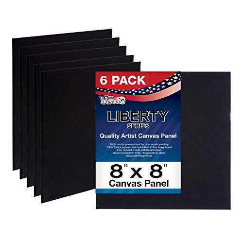 U.S. Art Supply 8 X 8 Inch Black Art Canvas Board Panels 6 Pack - 8 Ounce - size: 8" x 8"