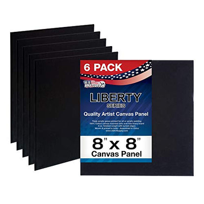 U.S. Art Supply 8 X 8 Inch Black Art Canvas Board Panels 6 Pack - 8 Ounce - size: 8" x 8"