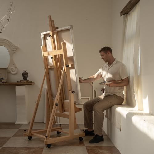 MEEDEN Enlarged Heavy Duty H-Frame Easel: Artist Wooden Studio Easel - color: Natural, size: X-Large