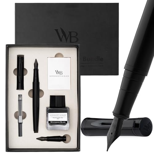 Wordsworth & Black Fountain Pen Gift Set, Medium & Extra Fine Nib,All Black - color: All Black