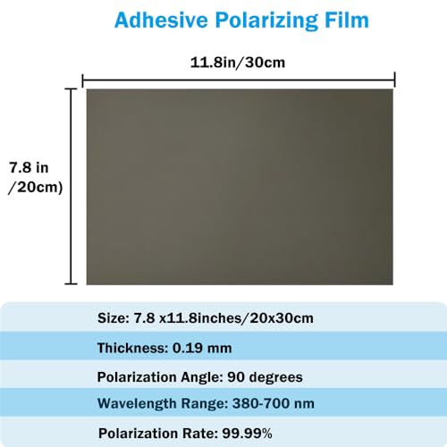 Polarized Film Sheets 2 PCS 7.8x11.8inches/20x30cm Adhesive Polarizer Linear Polarizing Filter for Screen Educational Physics