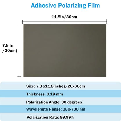 Polarized Film Sheets 2 PCS 7.8x11.8inches/20x30cm Adhesive Polarizer Linear Polarizing Filter for Screen Educational Physics