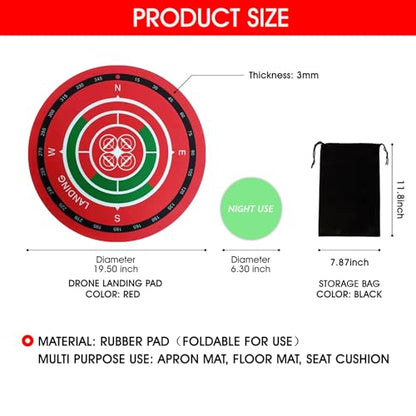 Universal Night-Visibility Drone Landing Pad, Fast-Foldable, Double-Sided Waterproof & Easy-Clean, Weighted Wind-Resistant Launch Pad for Mini 5/4/3 Pro/Mini 4k/Air 3s/Avata 2/Mavic 4 Series Quadcopters(Red) - color: Red