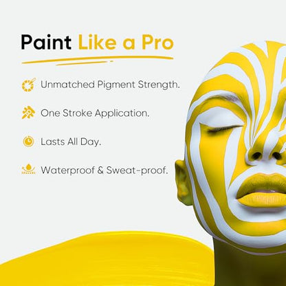 Blue Squid PRO Yellow Face Paint Stick - XL (21g/0.75oz) Waterproof Body Paint for Adults & Kids Eye Black Baseball - Vegan Hypoallergenic Twist-Up Non-Toxic Makeup Stick for Cosplay, Sports - color: Yellow