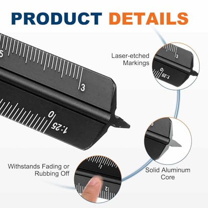 HARFINGTON 2 Pcs Architectural Scale Ruler, 7 Inch Metric Aluminum Alloy Architect Triangular Small Scale Laser-Etched Blueprint Drafting Ruler for Architects Engineers, Black - color: Black, size: 7 Inch