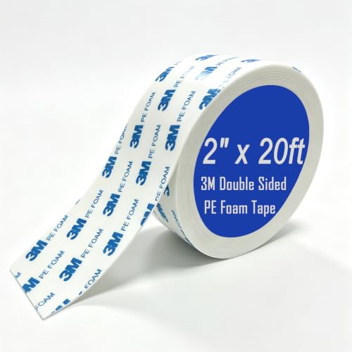 1600T - 3M Double Sided Adhesive PE FoamTape 2in x 20ft, Heavy Duty Mounting Tape for Wall, Waterproof Foam Tape for Outdoor & Indoor Use, Picture Hanging, Poster, Car Trim, Removable and Damage Free - size: 2"X20ft, 1 Roll