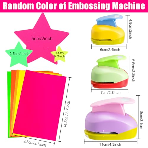 CHENGU 3 Pack Star Hole Punch 2"/1"/0.6", Random Color - color: Random Color, style: Star