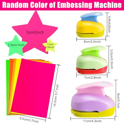 CHENGU 3 Pack Star Hole Punch 2"/1"/0.6", Random Color - color: Random Color, style: Star
