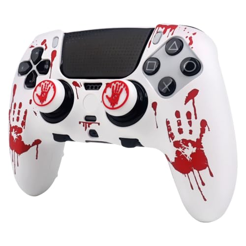 RALAN Bloody Handprint Silicone Controller Skins with 2 Thumb Gripsr Compatible with PS5 Dualsense Edge Controller Play Station 5 Accessories, Sweat-Proof Anti-Slip Cover Skin Protecto - color: Bloody Handprint White Red