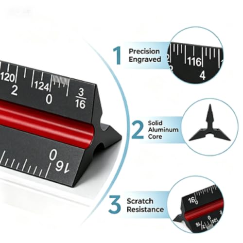 Unjoo Architectural Scale Ruler, 12‘’Aluminum Alloy Drawing Scale,Black - color: Black