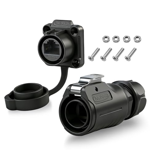 IP68 Waterproof Cat6 RJ45 Ethernet Connector Dual Port - color: Black