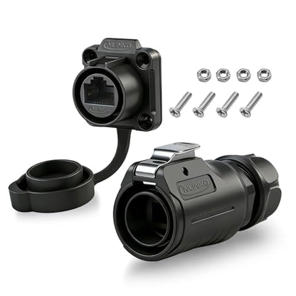 IP68 Waterproof Cat6 RJ45 Ethernet Connector Dual Port - color: Black