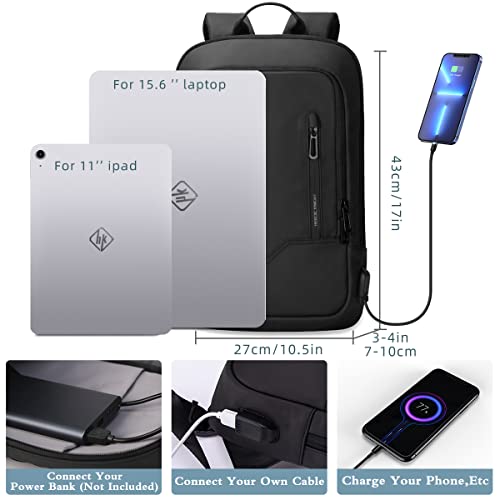 hk Backpack for Men Business Slim Laptop Bag - color: Black, size: 15.6 Inch