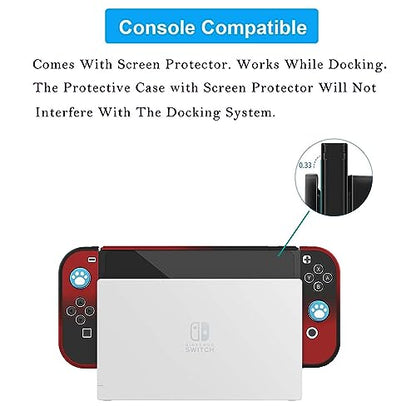 COMCOOL Dockable Case for Nintendo Switch OLED - [9 FT Military Grade Drop Protection] [with Tempered Glass Screen Protector] Cute Kawaii Protective Cover Shell for Nintendo Switch OLED - Black Red - color: Red Black