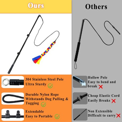 Flirt Pole for Dogs, Heavy Duty Dog Teaser Wand with 3 Replacement Rope - color: yellow