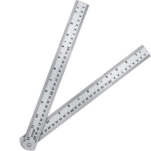 EBOOT Stainless 2 Pack Steel Ruler 12 Inch Metal Rule Kit with Conversion Table - color: Silver, style: 12 Inch, 12 Inch Style