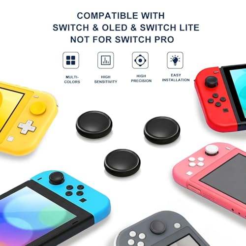 Ferkurn NS Joystick Controller Replacement Thumb Grip Cap Compatible with N-Switch OLED& NS Lite, JC Joystick Grip Button Stick Cover Controller 3D Skin Replacement Part Repair Kit Accessories - color: Black