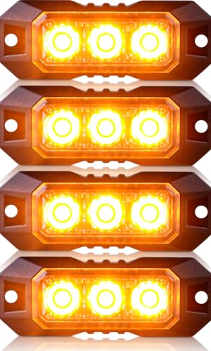 4PCS 3 LED Amber Surface Mount Flashing Strobe Lights for Trucks - color: Yellow, size: 3LED-4PCS