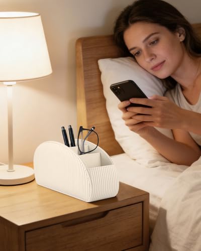 SITHON Remote Control Holder with 5 Compartments - color: Stripe-Pearl White, size: Small