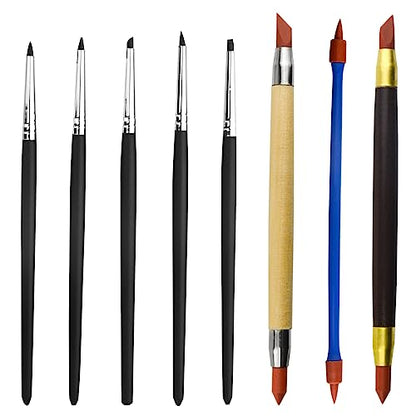 TOVOT 8PCS Silicone Paint Brushes Kit Double-Ended Silicone Clay Tools Rubber Paint Brushes for Crafts Modeling Craving Shaping
