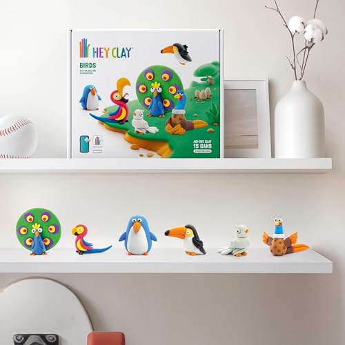 HEY CLAY Colorful Air Dry Clay Kit for Kids Modeling Gift Age 3+ (6 cans) - color: Birds: Pheasant, Ara Parrot, Dove