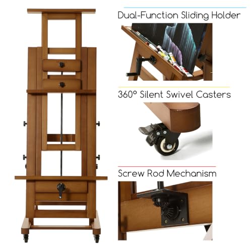 MEEDEN Extra-Large H Frame Easel: Solid Beech Wood Artist Easel for Adults - color: Walnut