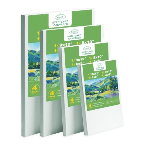 Inburit 4 PCS Multi Size Stretched Blank Canvas for Acrylic & Oil Painting - size: 4PCS+(4sizex1)