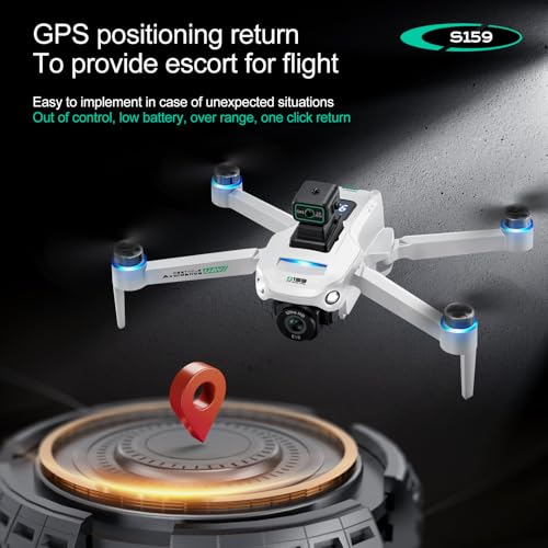 ikaufen S159 Drone with Built-in 5.9in screen control, GPS positioning, brushless motor, optical flow positioning, ESC camera, obstacle avoidance function, body tips power consumption+2 Battery(S159 screen control+ 2 Battery White) - size: S159 Dual Camer