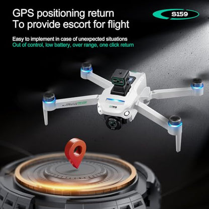 ikaufen S159 Drone with Built-in 5.9in screen control, GPS positioning, brushless motor, optical flow positioning, ESC camera, obstacle avoidance function, body tips power consumption+2 Battery(S159 screen control+ 2 Battery White) - size: S159 Dual Camer