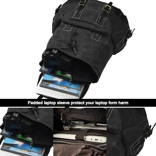 Heavy-Duty Waxed Canvas Rucksack Backpack - color: Black, size: 400 x 340 x 190 mm - Standard