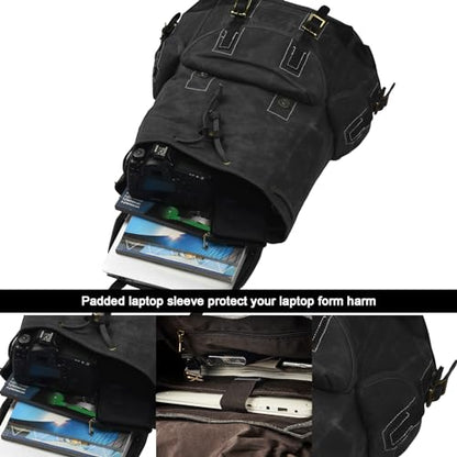 Heavy-Duty Waxed Canvas Rucksack Backpack - color: Black, size: 400 x 340 x 190 mm - Standard