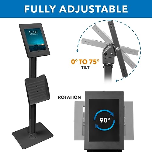 Mount-It! Anti-Theft iPad Tablet Floor Stand Kiosk with Literature Holder - color: Black