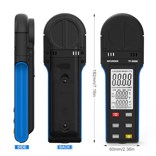 Digital Anemometer Wind Speed Meter, 6-in-1 Wind Gauge for Velocity/Temperature/Relative Humidity, Auto-Off with Data Hold, LCD Backlight, for Shooting, Sailing - style: 5000K