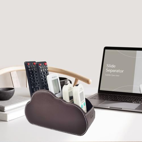 Remote Control Holder - 5 Spacious Compartments TV remote holder Caddy Leather Control Storage Tabletop Desk Organizer for Remote Controller,Office Stationery,Makeup Brush - color: Dark Brown1