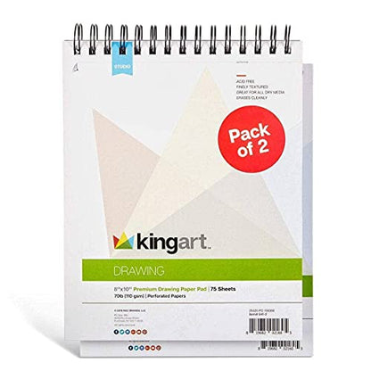 KINGART 8” x 10” Wire Bound Drawing Paper Pads, 70 lbs., Set of 2, (641-2) White (Pack of 2) - size: 8 x 10" (Pack of 2)