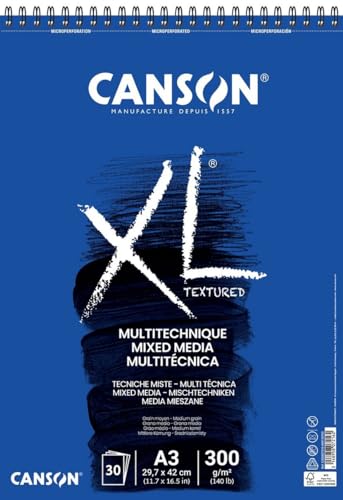Canson Mix-Media XL Pad - A3 Pad for Acrylic, Watercolour, Pastel & Pencil - 30 Sheets - size: A3