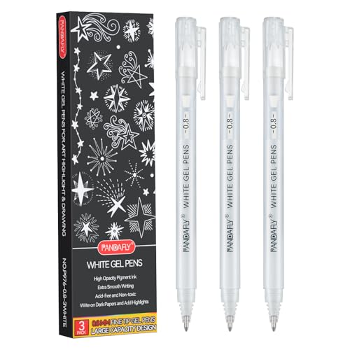PANDAFLY White Gel Pens, 3-Pack, 0.8mm Fine Point Opaque Gel Ink Pens - style: White-0.8mm