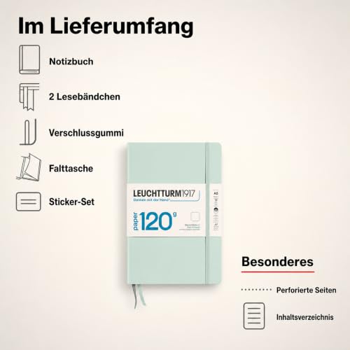 LEUCHTTURM1917-120G Special Edition - Medium A5 Plain Hardcover Notebook (Mint) - 203 Numbered Pages with 120gsm Paper - color: Mint, style: Minimalist