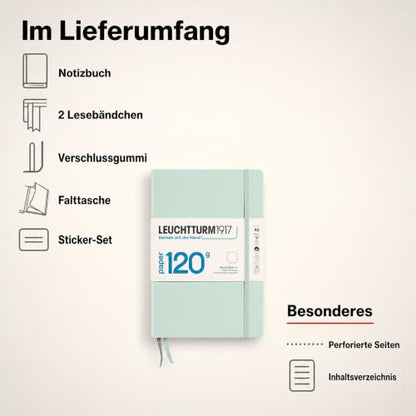 LEUCHTTURM1917-120G Special Edition - Medium A5 Plain Hardcover Notebook (Mint) - 203 Numbered Pages with 120gsm Paper - color: Mint, style: Minimalist