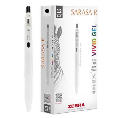 Zebra Pen SARASA R Vivid Gel Retractable Pen, Black Ink, 0.4mm, 12-Pack - color: Black