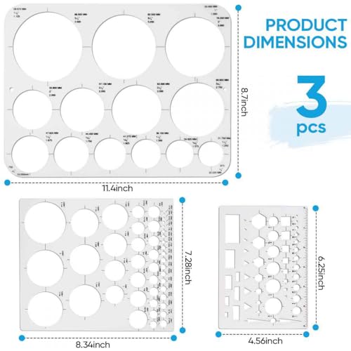 SenseYo 3 Pack Circle Template Stencil Round Geometric Drawings Ruler for Drafting Design Office Building Formwork Studying Large and Small Size - size: 3