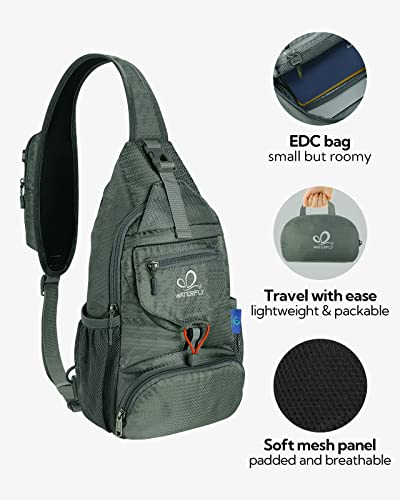 WATERFLY Packable Small Crossbody Sling Backpack Shoulder Chest Bag Daypack for Hiking Traveling Grey - color: Grey