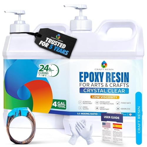 Craft Resin Crystal Clear Epoxy Resin Kit - Food Safe, UV Resistant - 4 Gal - size: 4 Gallon