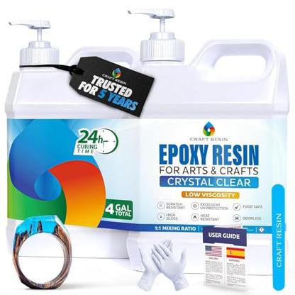 Craft Resin Crystal Clear Epoxy Resin Kit - Food Safe, UV Resistant - 4 Gal - size: 4 Gallon