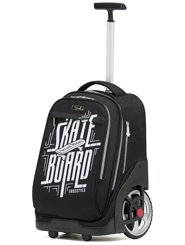 NEW TILAMI 19 Inch Rolling Backpack for School Stair-Climbing Big Wheel - color: Black Skate Board